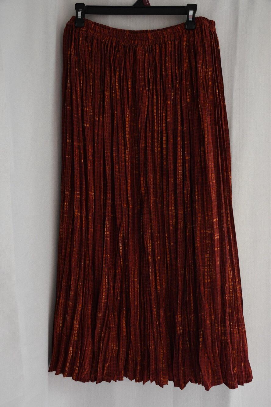Coldwater Creek Orange Pleated Maxi Geometric Flowy Skirt Fairy Summer Size 1X